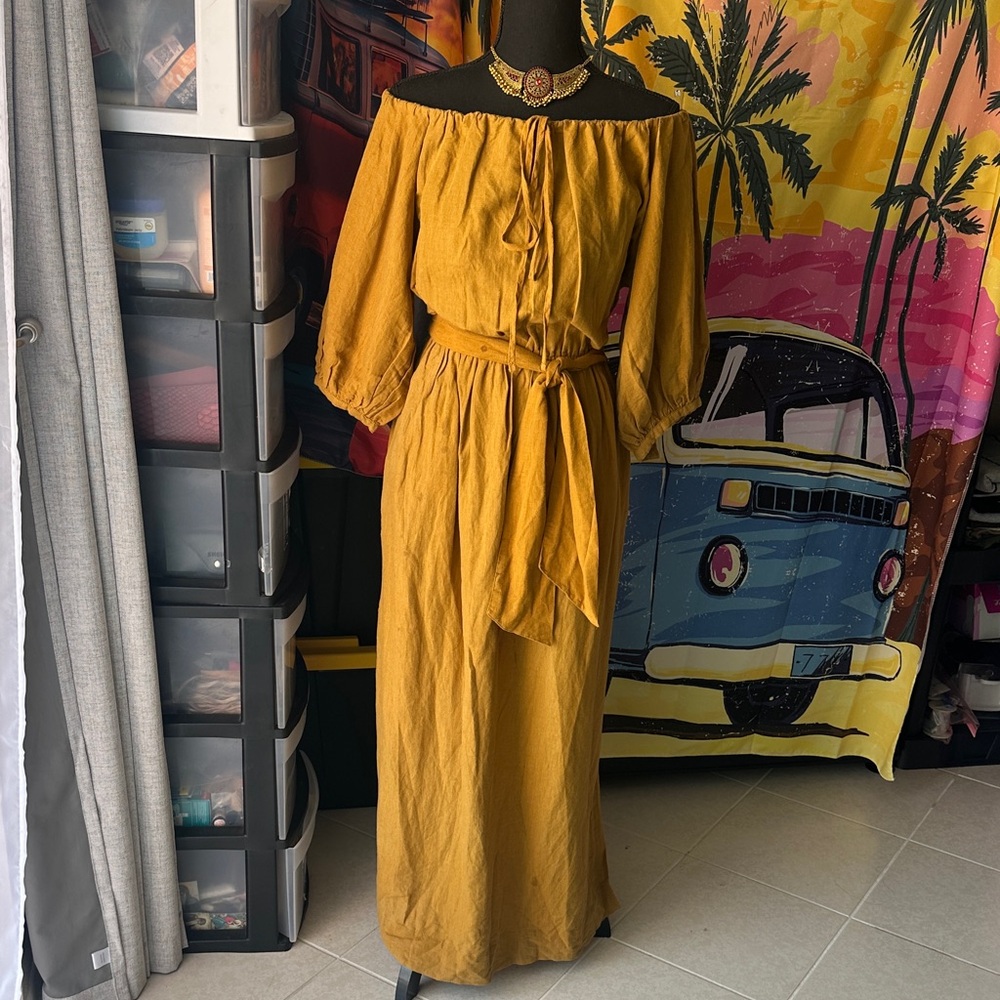 Topshop Mustard Long Sleeve Maxi Dress